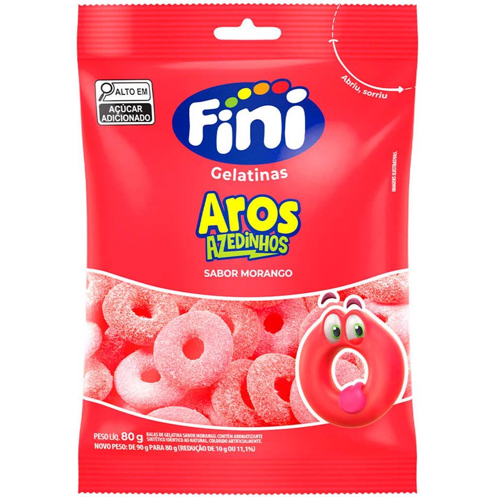 Bala de Gelatina Aros de Morango 80g - Fini