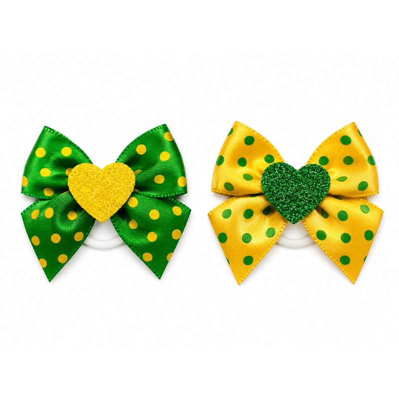 Laço Pet Catavento Verde e Amarelo com Elástico Kit 10, 20 ou 40 Unidades