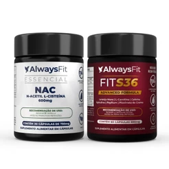 Kit FitS36 + NAC - Cafeína, Carnitina, Psyllium, Cromo e Spirulina + N-Acetil L-Cisteína NAC - 600mg