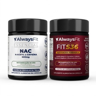 Kit FitS36 + NAC - Cafeína, Carnitina, Psyllium, Cromo e Spirulina + N-Acetil L-Cisteína NAC - 600mg