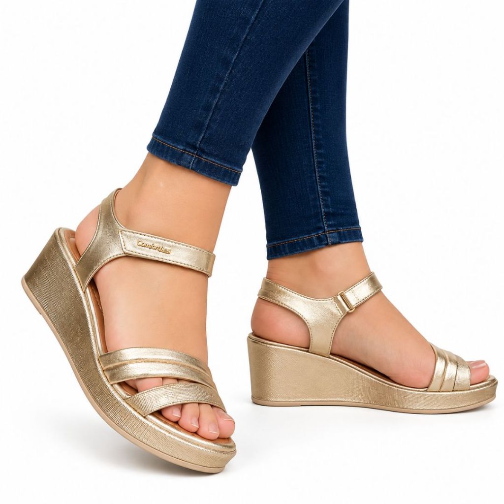Sandália Feminina Anabela Leve Macia com Velcro Comfortflex 2553403