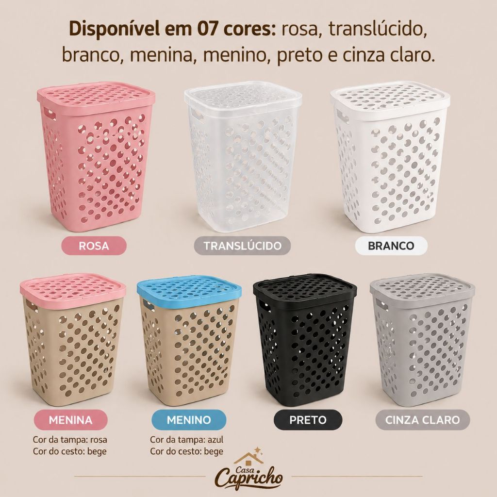 Cesto Telado 30 Litros com Tampa e Alça Cesto de Roupa Suja Banheiro Lavanderia - Usual Utilidades