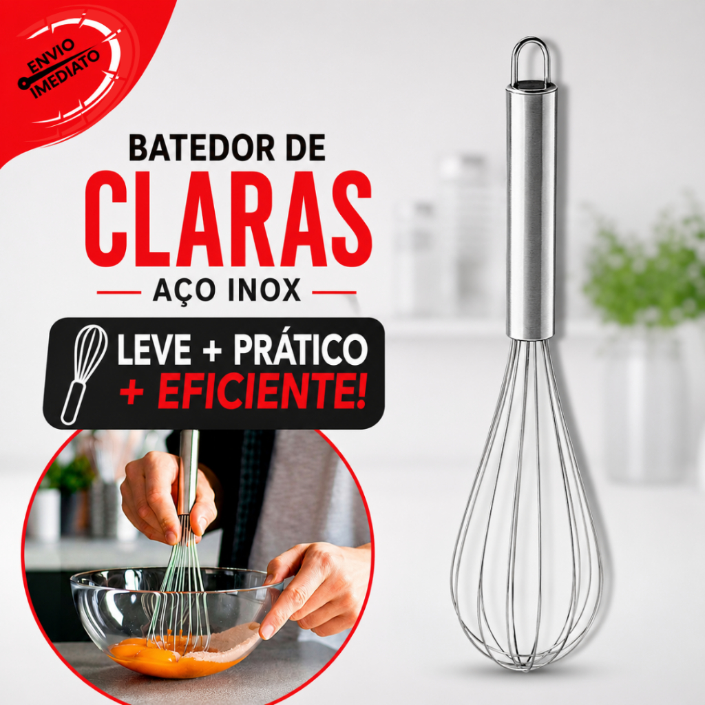 Batedor de Ovos Massas Bolos Foet Fue Fouet Profissional Inox