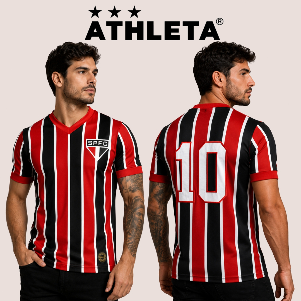 Camisa Tricolor São Paulo Retrô 1977 1980 Athleta Listrada Masculina Confortável Nº 10