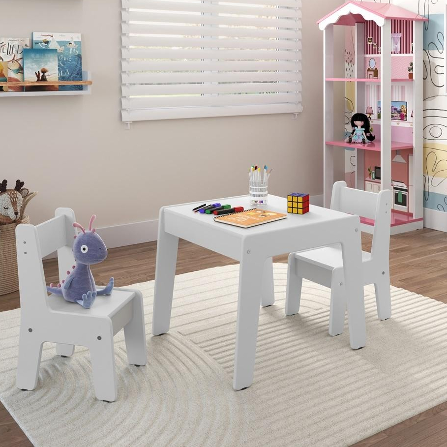 Conjunto Mesa Infantil com 2 Cadeiras Diana Branca Brilho MDF Resistente para Crianças Ofertamo