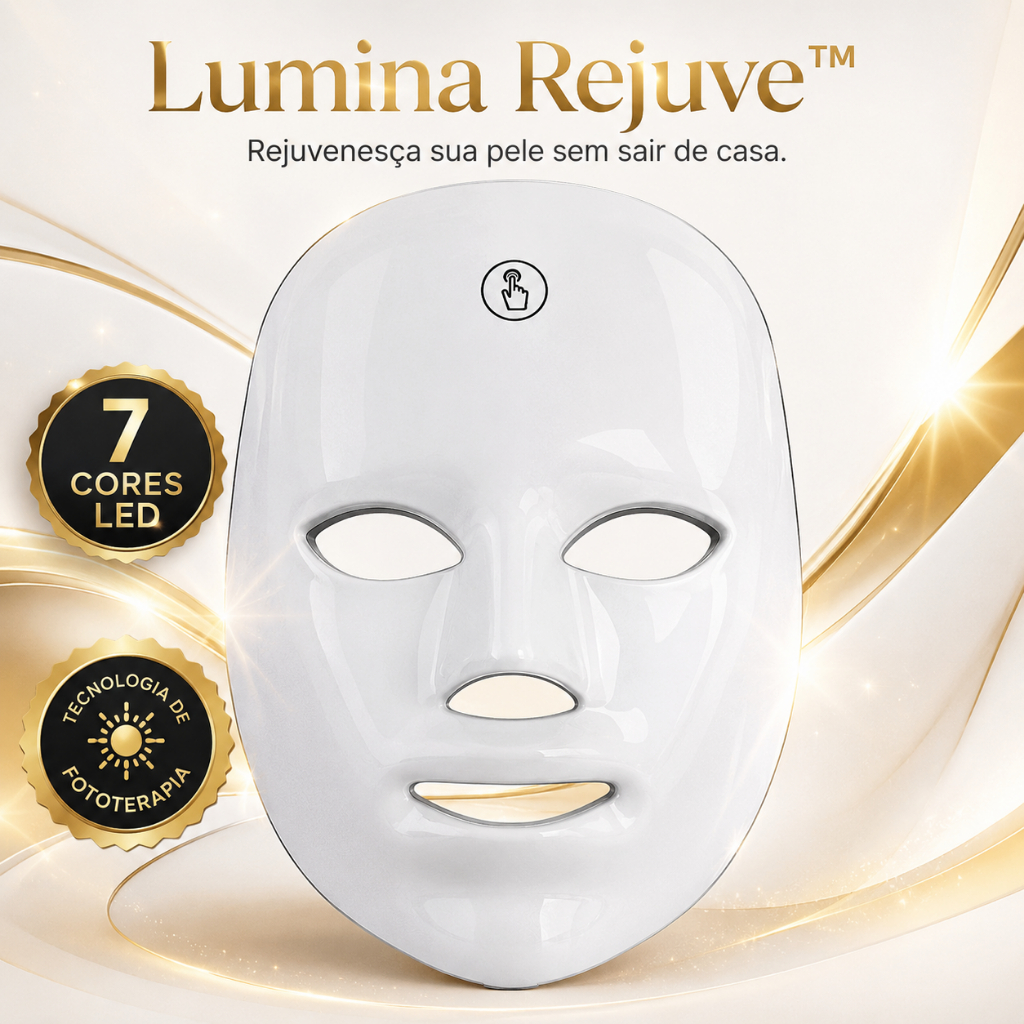 Máscara Facial LED 7 Cores Rejuvenescimento Facial Anti Rugas Clareamento Acne Lumina Rejuve™