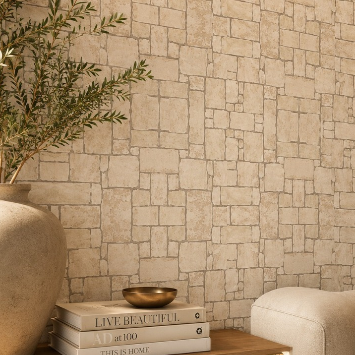 Papel de Parede Adesivo Pedra Canjiquinha Bege Rústico Irregulares 3d sombras Para Chão Parede Luxo