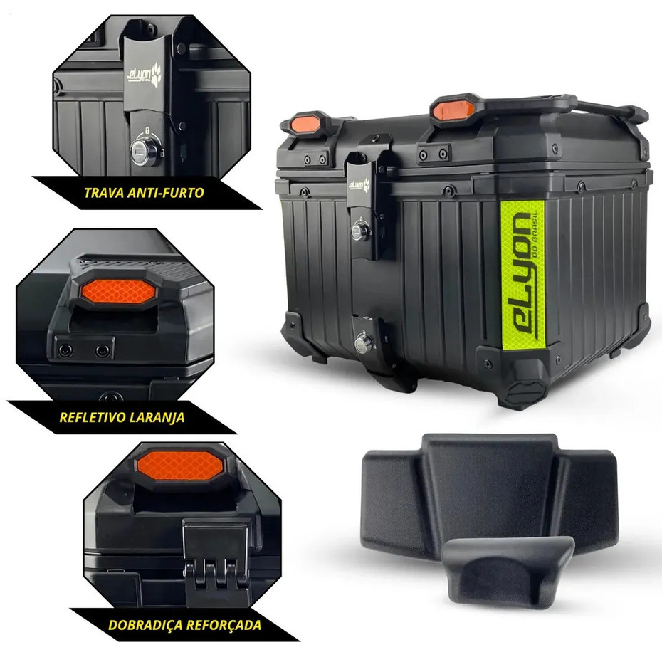 Bauleto Moto Traseiro 45 Litros Com Base Universal + Encosto Passageiro
