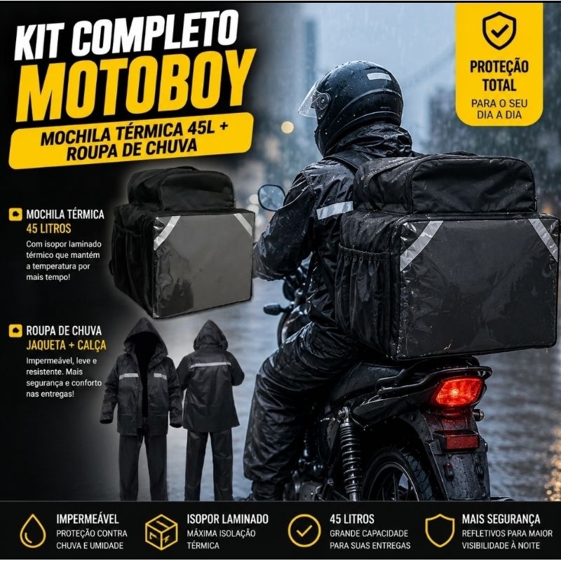 Bag Mochila Motoboy Térmica Para Delivery Entrega Aplicativo 45 litros + Capa De Chuva Impermeável