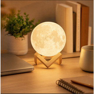 Luminaria Lua Cheia 3D de Mesa com Suporte Led Sem Fio Decoração 8cm