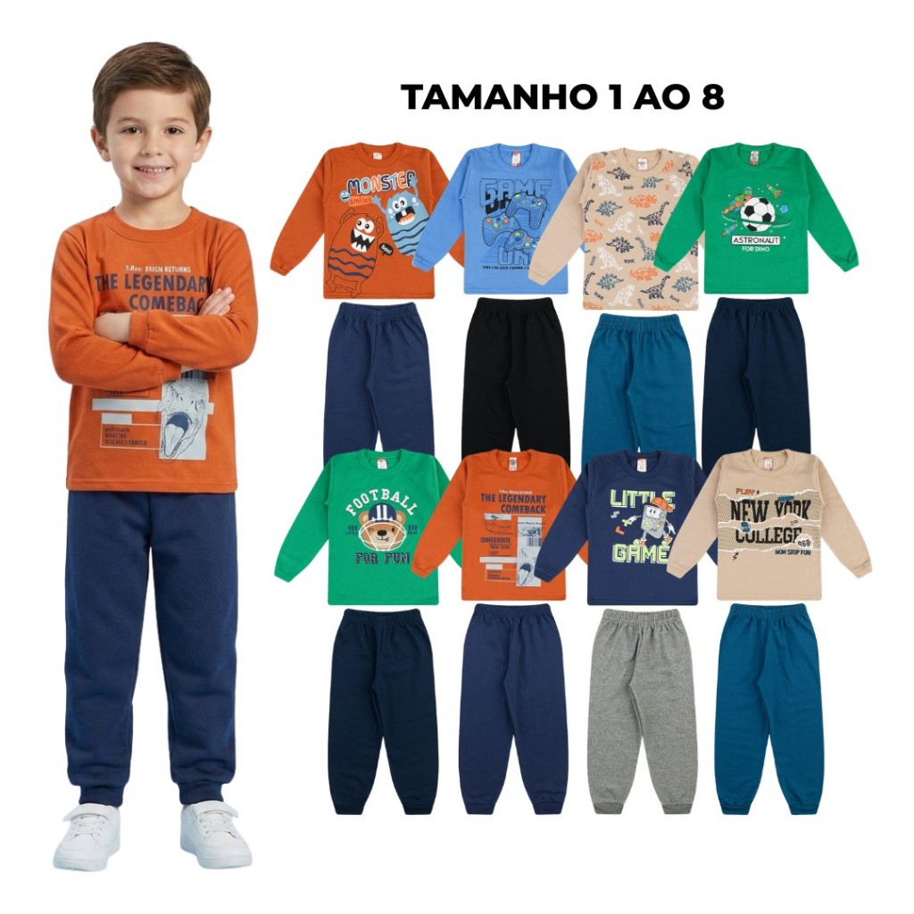 Kit 4 peças de Roupa Infantil Inverno- 2 Blusas +2 Calças - 2 Conjuntos de Moletom