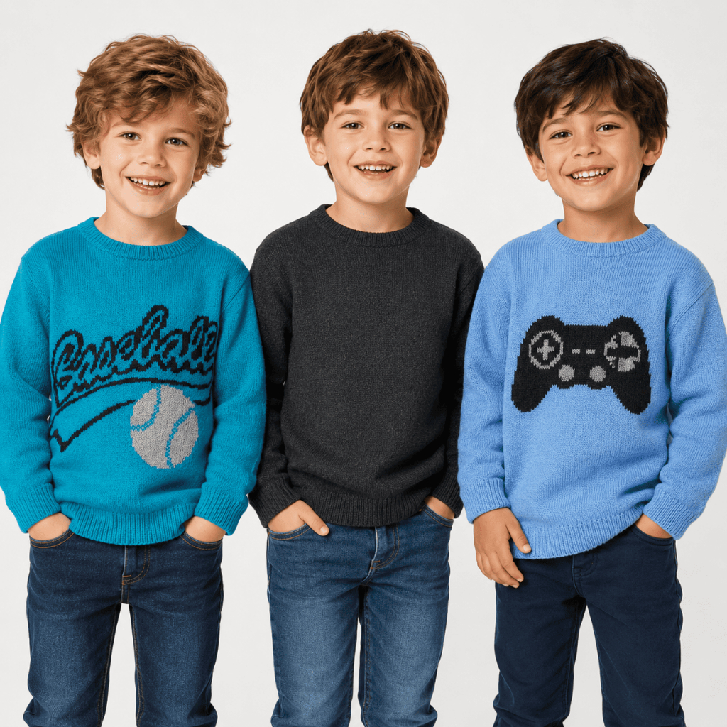 Kit 2 Suéteres Infantil Masculino Tricot Quentinho Cores e Estampas Variadas Tamanhos 2 ao 12