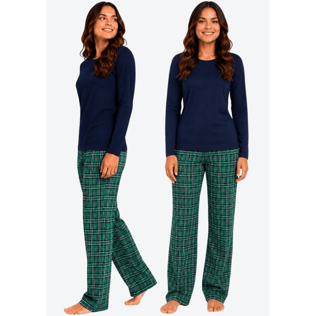 Pijama Feminino Xadrez Longo Adulto Manga Comprida De Inverno Frio — imagem 2 de 2