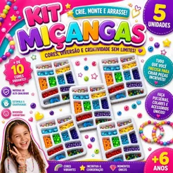 Kit 5 Miçangas Pretty 190 peças Infantil Pulseiras Colares Criativos Coloridos Brinquedo Educativo