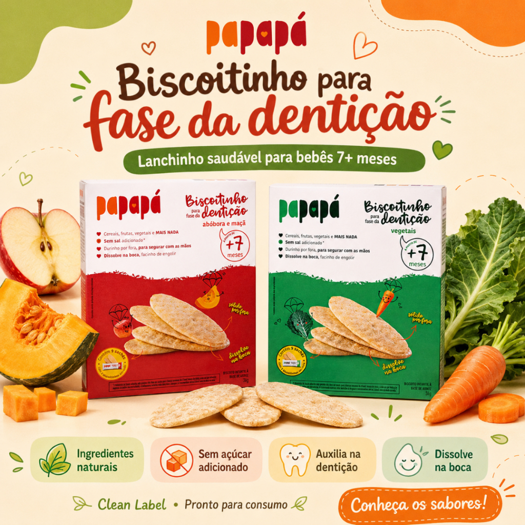 Biscoito para Fase de Dentição Clean Label Orgânico Zero açúcar Papapá 36g