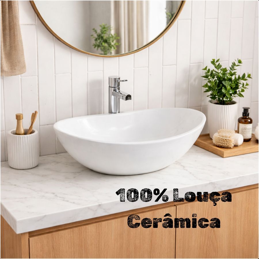 Cuba Apoio Sobrepor CANOA-IT Banheiro Lavabo Branca Oval (Peq Def) 40x31x14cm 100% Louça Cerâmica