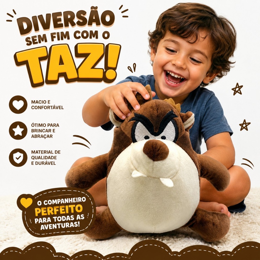 Pelúcia Taz Looney Tunes - Pelúcias Premiun Brinquendo Infantil — imagem 2 de 2
