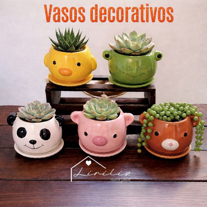 Vaso vasinho ornamental bichinho fofo cerâmica decorativo Cachepot suculenta ursinho sapinho panda patinho porquinho
