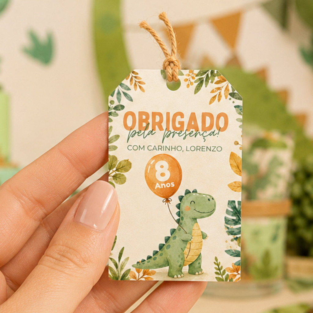 Tag Dinossauro Lembrancinha Aniversário Personalizada com Nome e Idade