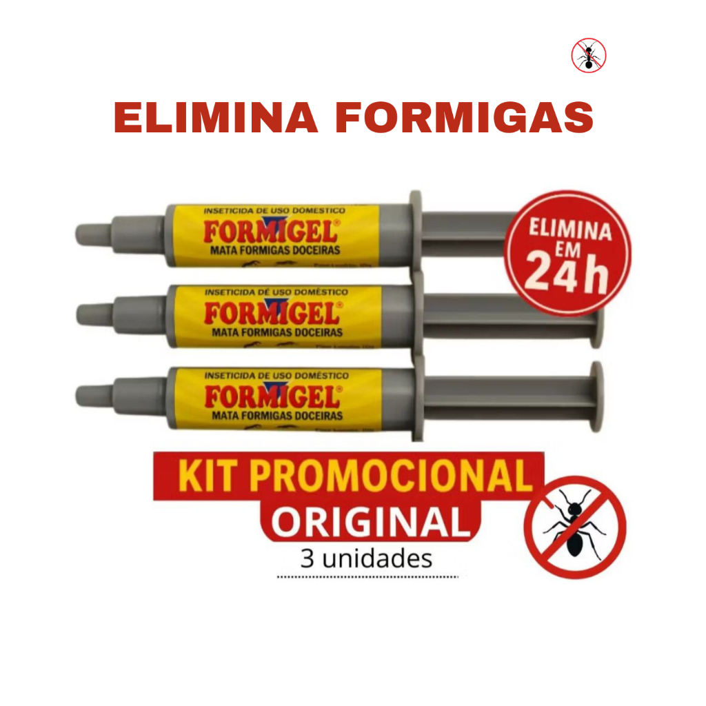 Formigel Mata Formiga Gel 10g Kit 3 Unidades Elimina Ninho e Rainha em 24h