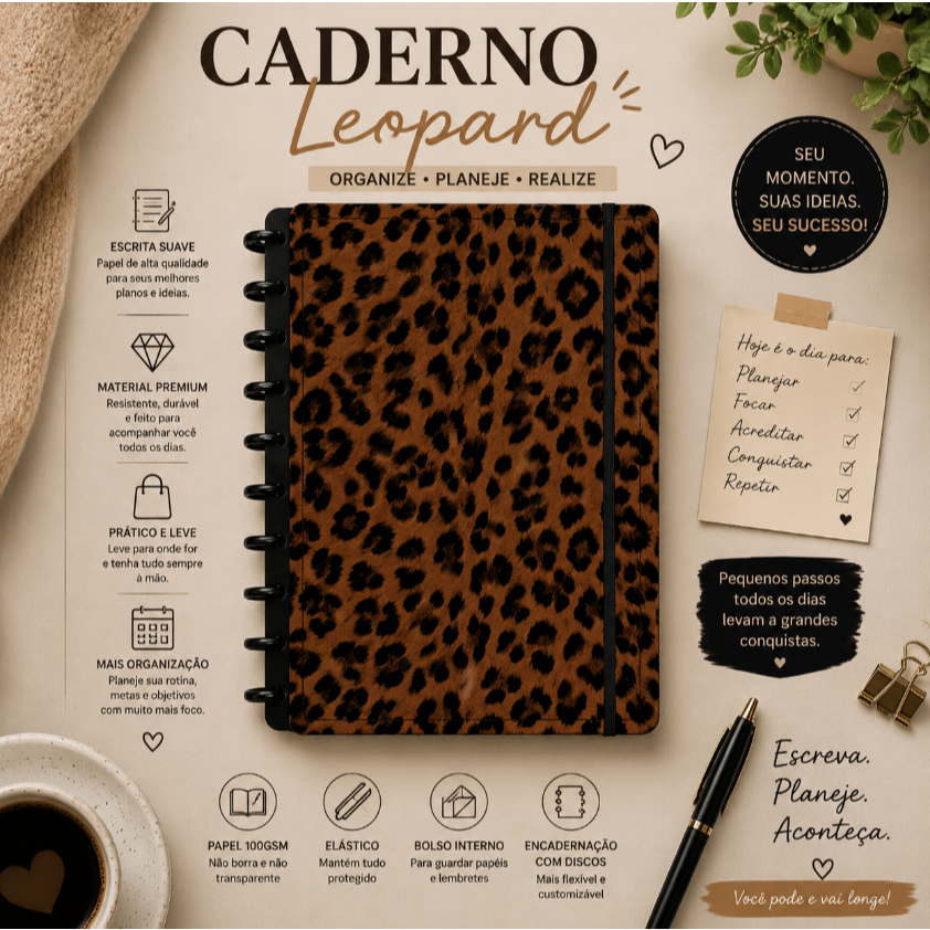 Caderno com estampa de oncinha, papel suave para escrita, agenda planejadora, sketchbook e caderno de desenho