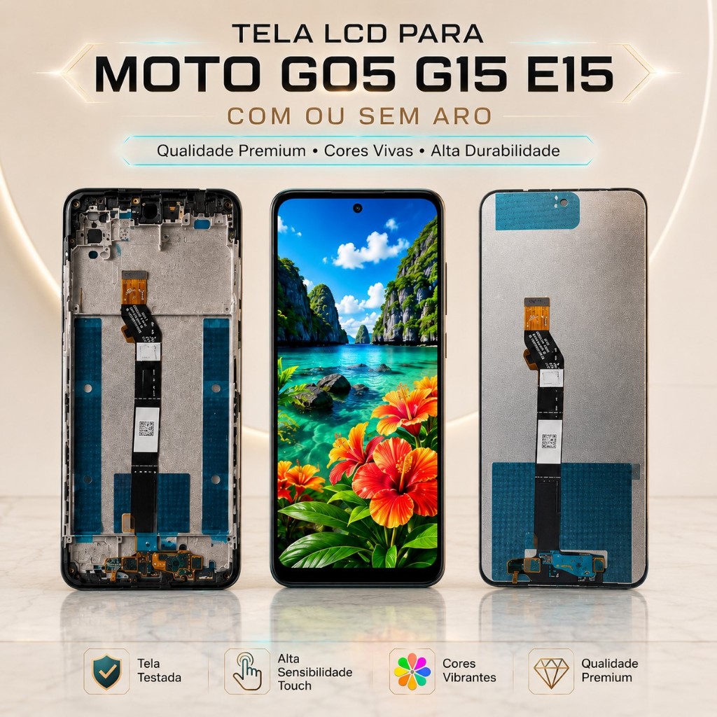 Tela Frontal Display Touch LCD Moto G05-  G15-  E15 COM OU SEM ARO - Testada antes do envio