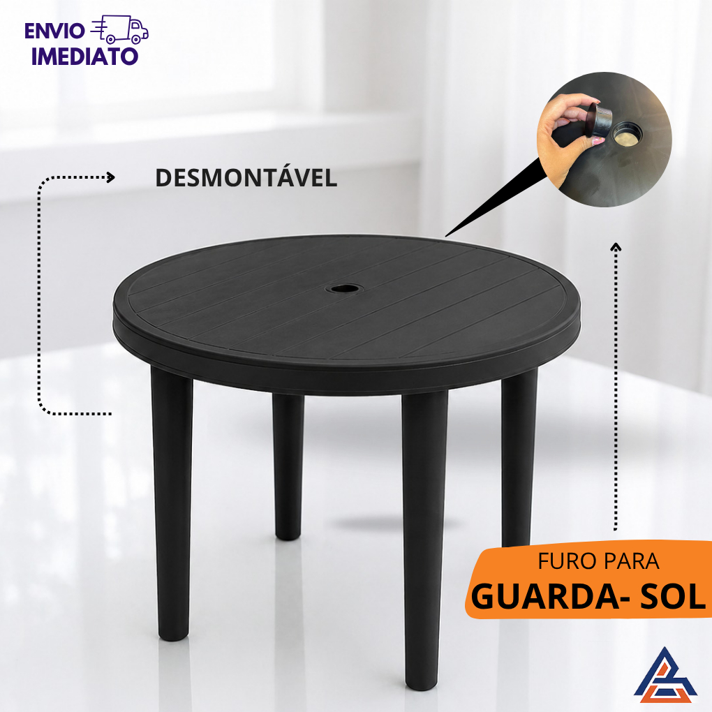 Detalhes do Mesa De Plástico Redonda Preta Desmontável 1 Metro Resistente