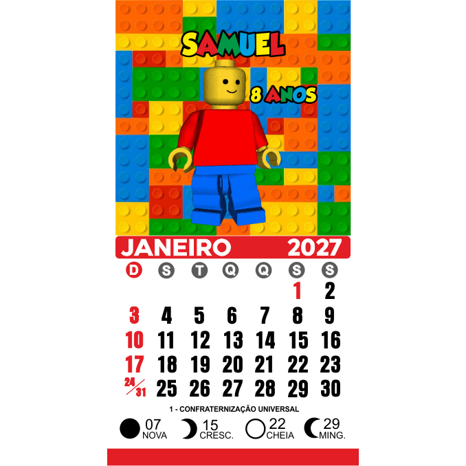 Mini Calendário 2027 Lego  Imã de geladeira  5x5 cm Calendário 5x5 cm total 10x5 cm  *sem embalagem