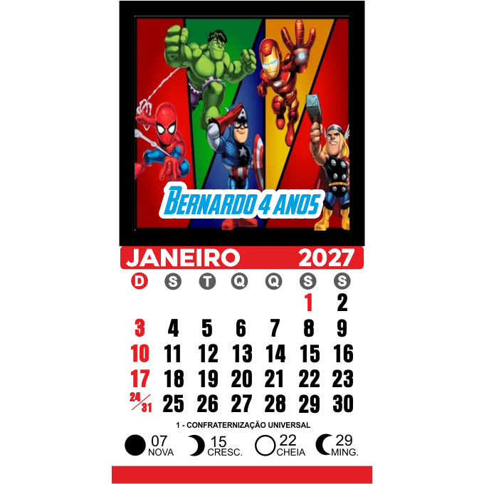 Mini Calendário 2027 Vingadores Baby  Imã de geladeira  5x5 cm Calendário 5x5 cm total 10x5 cm  *sem embalagem