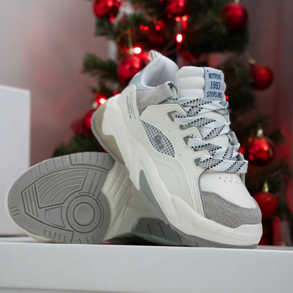 Tênis QIX Missy Feat Urban Confortavel Branco e Cinza Feminino Casual