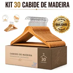 10 ou 30 Cabide de Madeira Premium Cabides Para Roupas Organizador Closet Calças Camisas Atacado