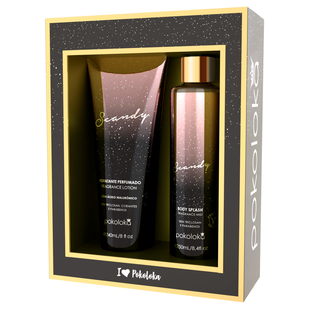 Kit Pokoloka Body Splash Scandy 250ml e Hidratante Scandy 240ml Textura Leve Rápida Absorção Kit Presenteável