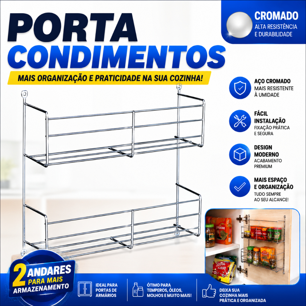 Porta Condimentos Temperos Duplo Aramado Cromado.
