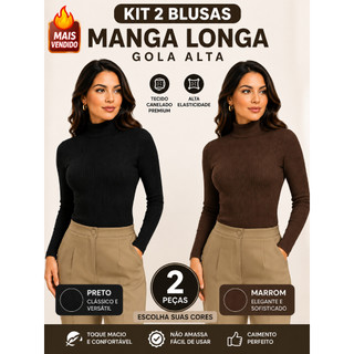 Kit 1 2 Ou 3 Blusa Cacharrel Canelada Frio Gola Alta e Manga Longa Tendencia Inverno