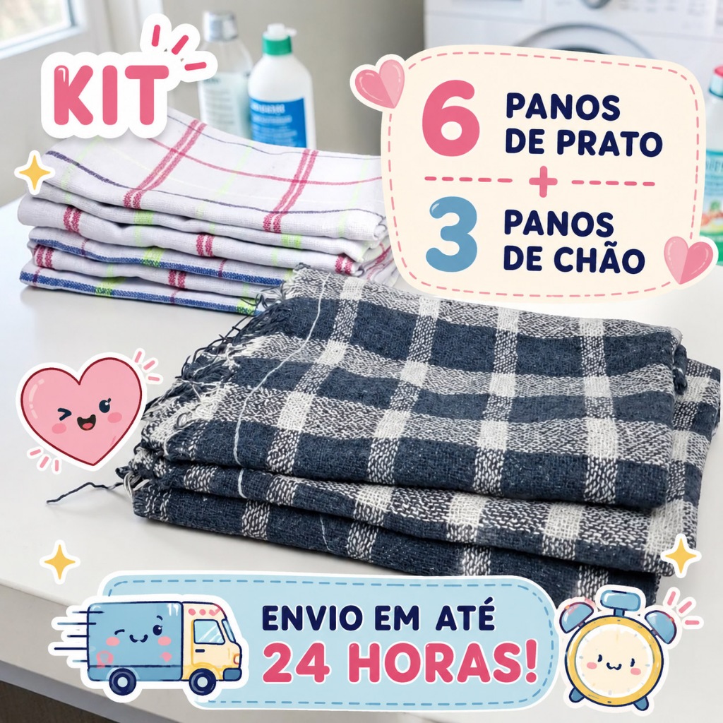 Kit Pano de Prato + Pano de Chão Xadrez  - Pano de Prato Colorido