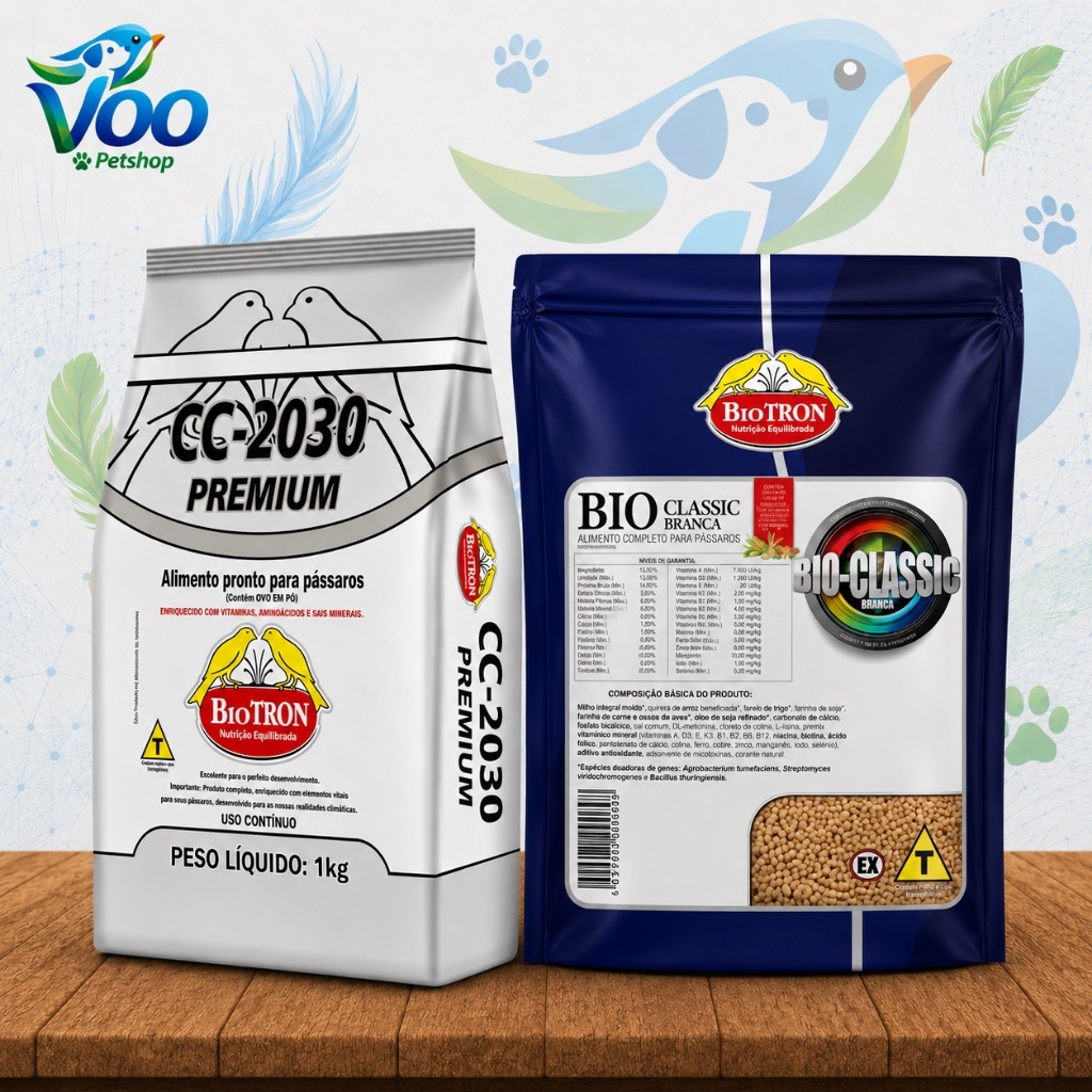 Kit CC 2030 Premium 1kg + Bio Classic Branca 1kg - Farinhada e Ração Extrusada para aves