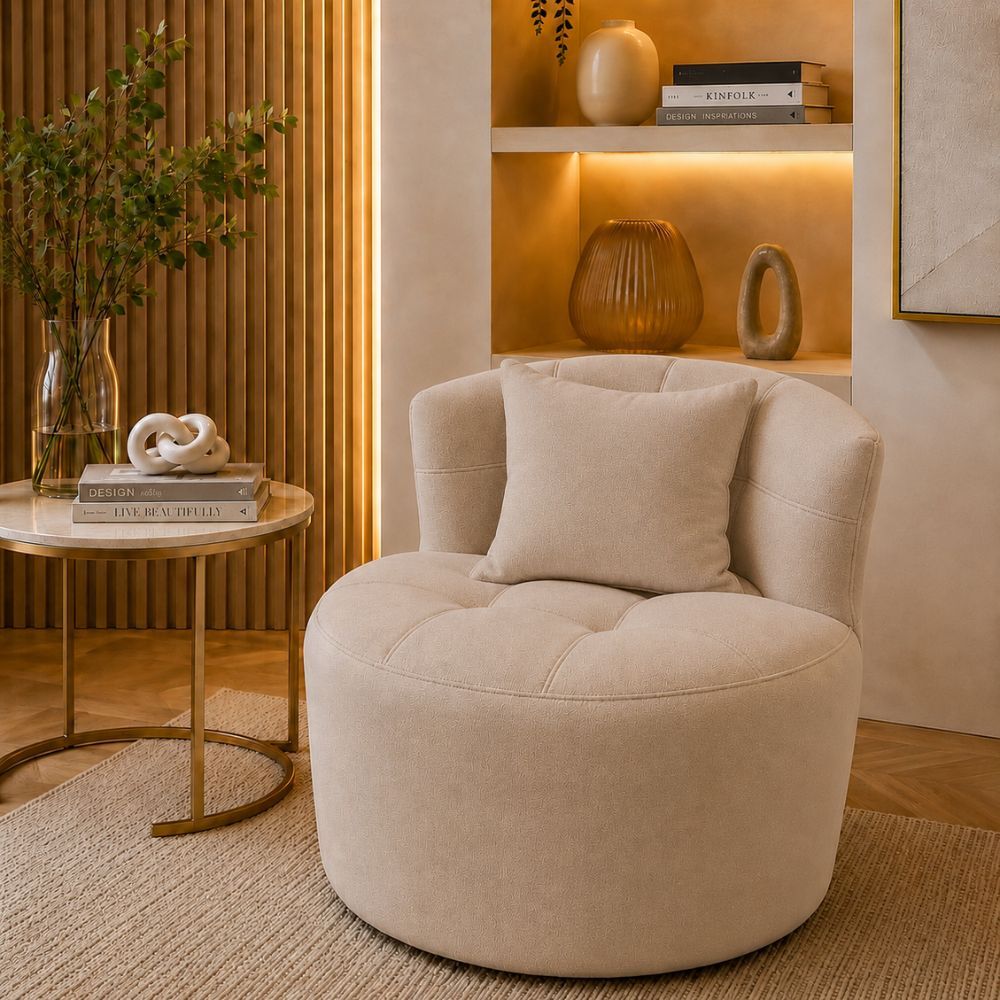 Poltrona Army Curva Orgânica Luxo Confortável Sala Quarto Tecido Macio Premium Linho Bege
