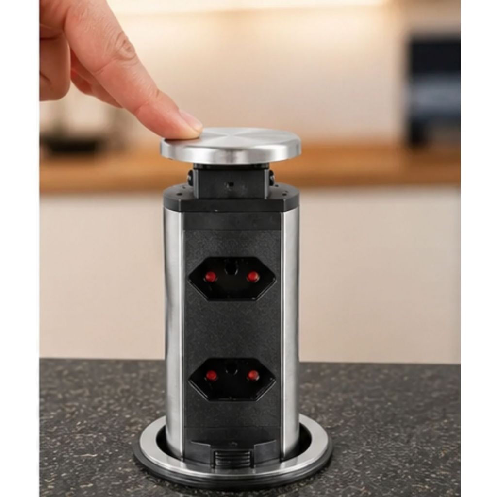Torre De Tomada Retratil Multiplug Embutir Mesa Granito Kazalinda