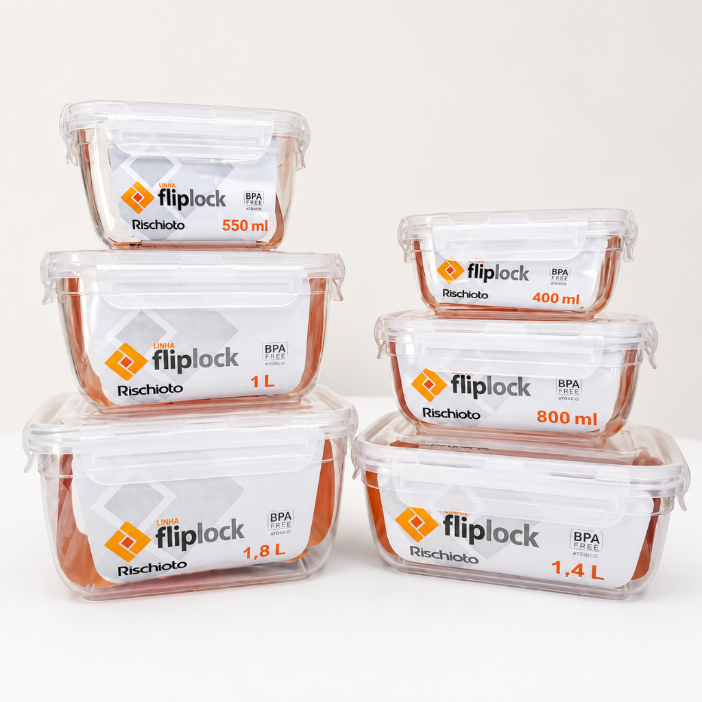Combo de Opções Potes Marmita Fit Tampa Com Trava Anti Vazamento Freezer Microondas Lava Louça FlipLock Retangular