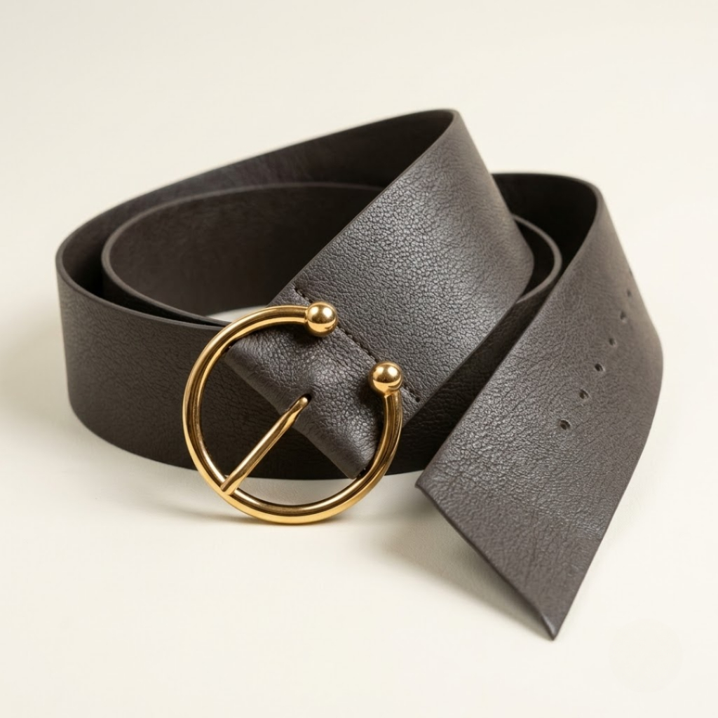 Cinto Largo Feminino Couro Legítimo Fivela Dourada 6,5cm