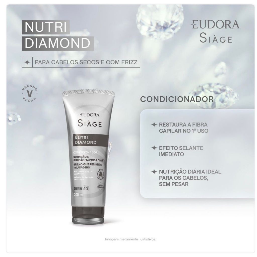 CONDICIONADOR EUDORA SIÁGE NUTRI DIAMOND 200ML NUTRIÇÃO BLINDAGEM ANTIFRIZZ