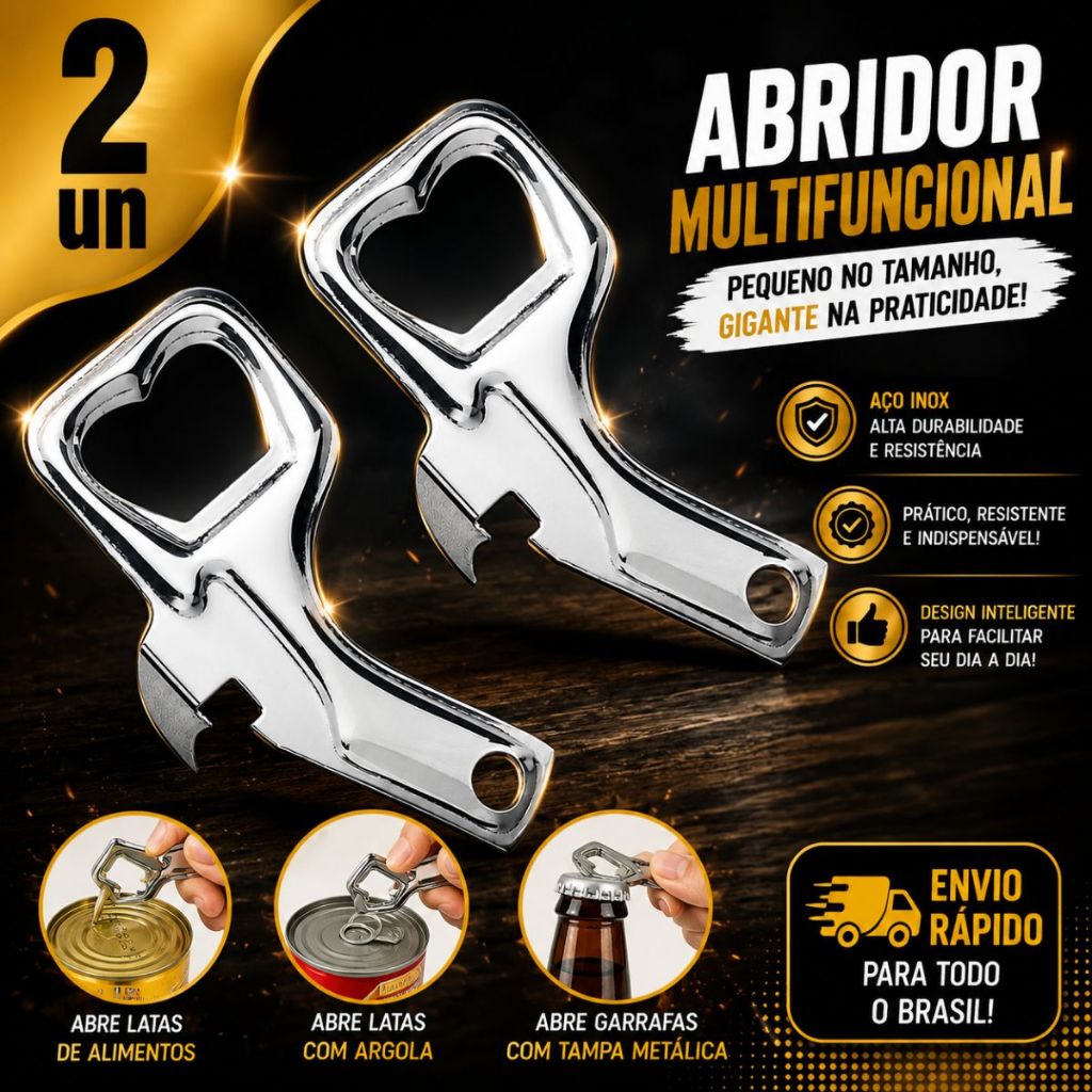 Kit 2 Abridores De Lata E Garrafa Em Aço Inox 9cm Profissional
