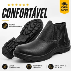 Bota Botina de Segurança Couro Antiderrapante Confortável EPI Trabalho Profissional ENVIO RÁPIDO