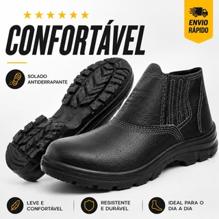 Bota Botina de Segurança Couro Antiderrapante Confortável EPI Trabalho Profissional ENVIO RÁPIDO