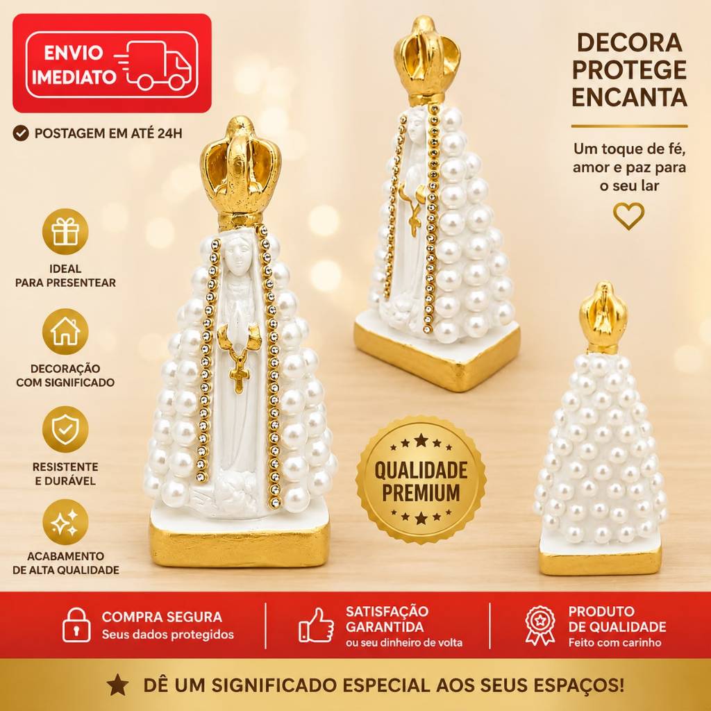 Kit com 3 Imagem de  Nossa Senhora Aparecida Perolas brancas 10cm Lembrancinha Casamento Artesanato