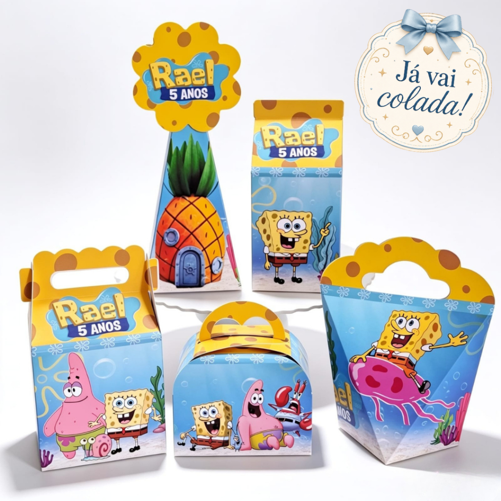 Caixinhas Bob Esponja Personalizadas Festa Infantil Lembrancinhas Já vai colada