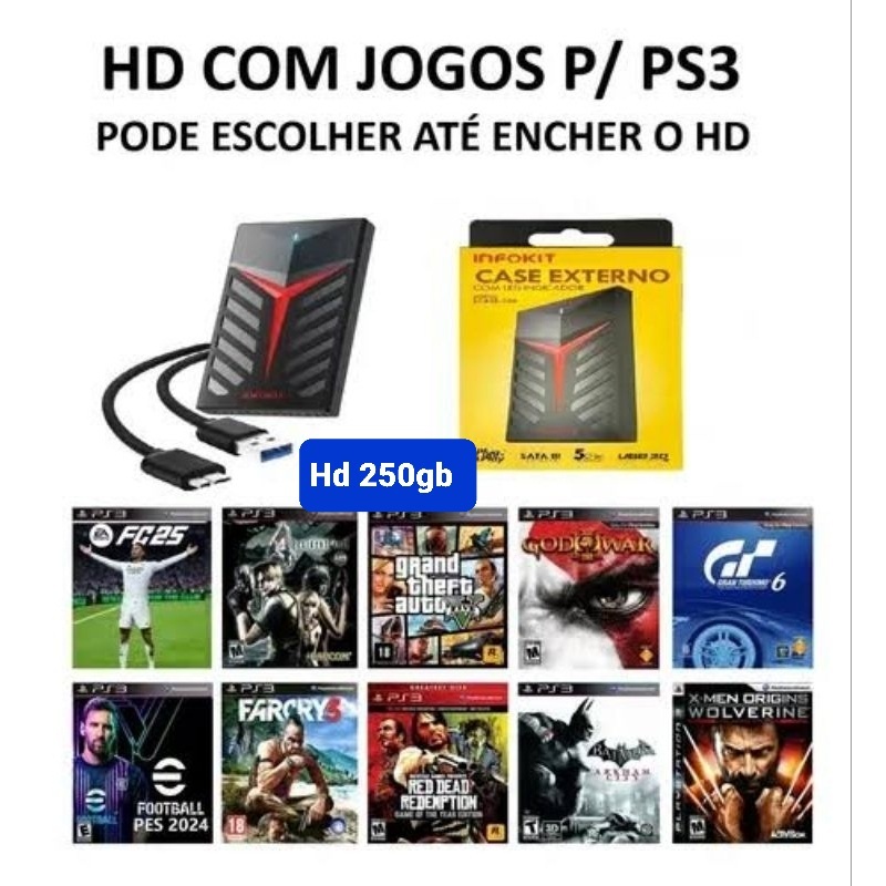 Hd ps3 desbloqueado 250gb lotado