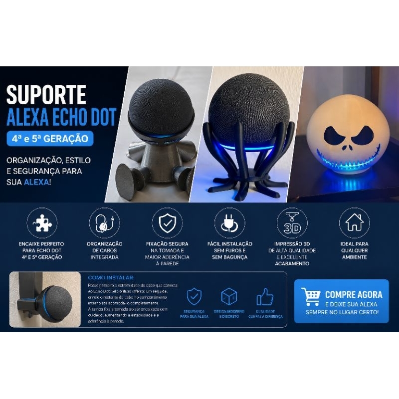 Suporte Alexa Echo Dot 4 ou Echo Dot 5 alexa flutuante - Jack Skellington- Suporte fofi