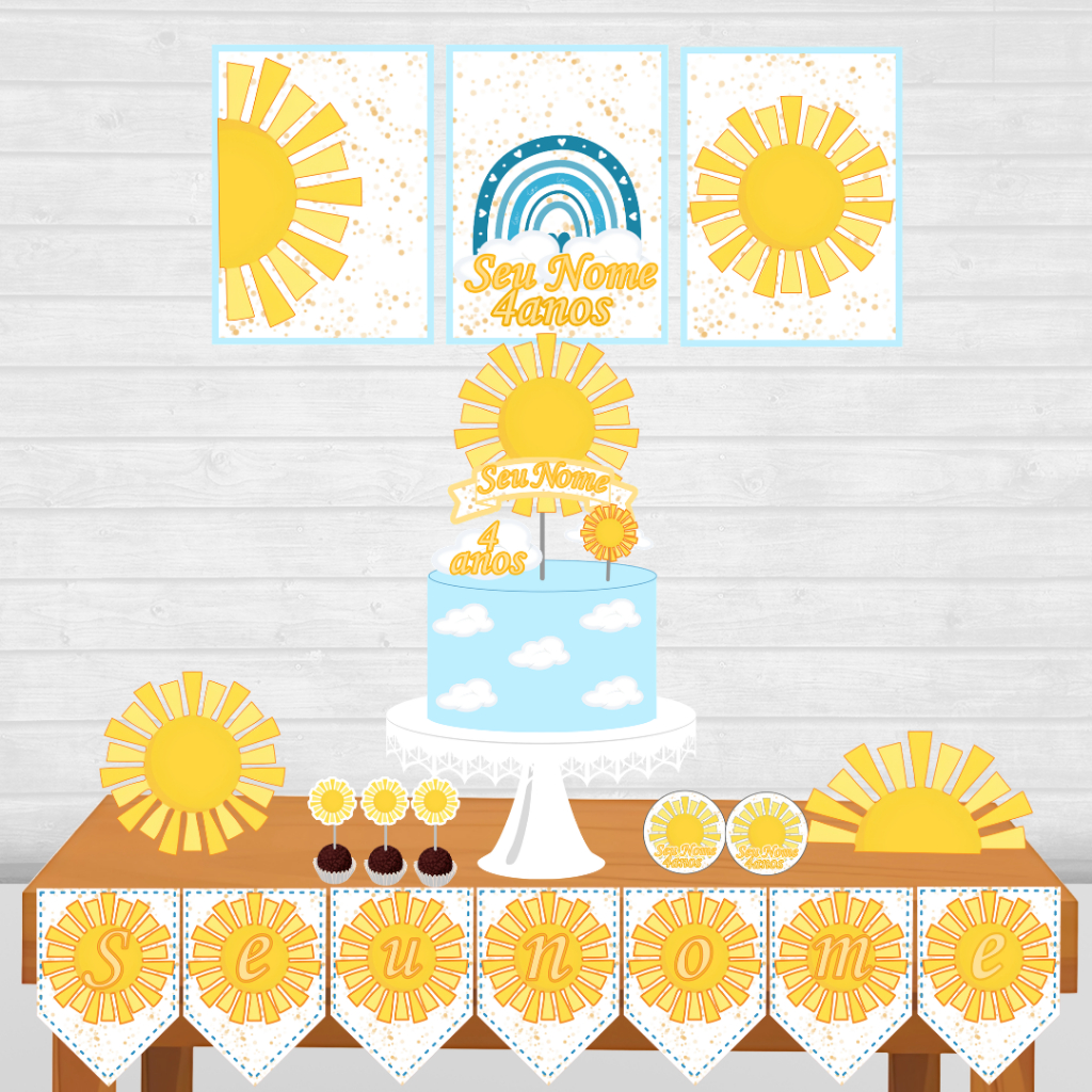 Kit Festa Primeira Volta ao Sol Azul personalizado/mesversário aniversário/ Lembrançinha 47 itens