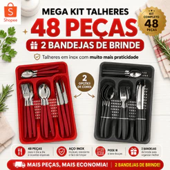 Conjunto de Talheres com 48 peças - Mais 2 bandejas de brinde
